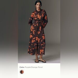 Anthropologie Exquise Long-Sleeve Satin Shirt Dress-NWT